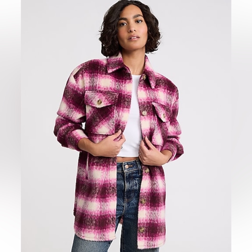 Express Plaid Oversized Double Pocket Shacket
